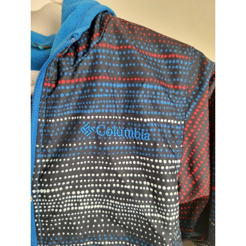 Columbia Jacket Toddler Boys 2T Blue And Red Hooded Windbreaker Full Zip Fleece